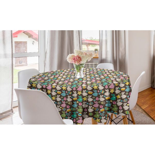 Abakuhaus Tovaglia Rotonda Pasquale, Con Simpatici Coniglietti E Uova, Tovaglia Circolare Per Decorare La Sala Da Pranzo E La Cucina, 150 Cm, Multicolore-image