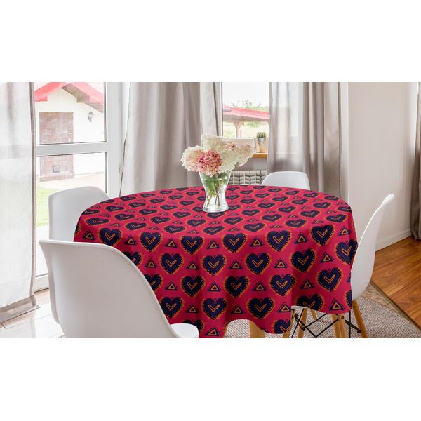 Abakuhaus Romantica Tovaglia Rotonda, Cuori Dipinti A Mano, Tovaglia Circolare Per Decorare La Sala Da Pranzo E La Cucina, 150 Cm, Multicolore-image