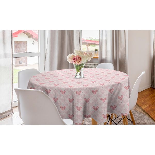 Abakuhaus Tovaglia Rotonda Per San Valentino, Mini Quadrati Con Cuori, Tovaglia Circolare Per Decorare La Sala Da Pranzo E La Cucina, 150 Cm, Rosa Pastello E Rosa-image