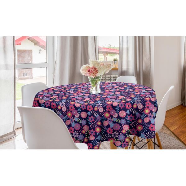 Abakuhaus Tovaglia Rotonda Botanica, Vari Fiori Astratti, Tovaglia Circolare Per Sala Da Pranzo, Decorazione Cucina, 150 Cm, Multicolore-image