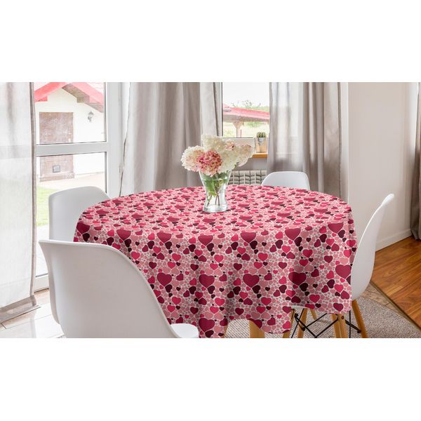 Abakuhaus Romantica Tovaglia Rotonda, Tema Amore Sfumato Cuori, Tovaglia Circolare Per Sala Da Pranzo, Decorazione Cucina, 150 Cm, Corallo Marrone E Magenta-image