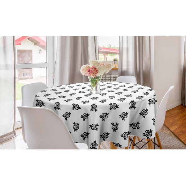 Abakuhaus Tovaglia Rotonda Monocolore, Motivi Floreali Rosa Artistici, Tovaglia Circolare Per Sala Da Pranzo, Decorazione Cucina, 150 Cm, Bianco Grigio Antracite-image