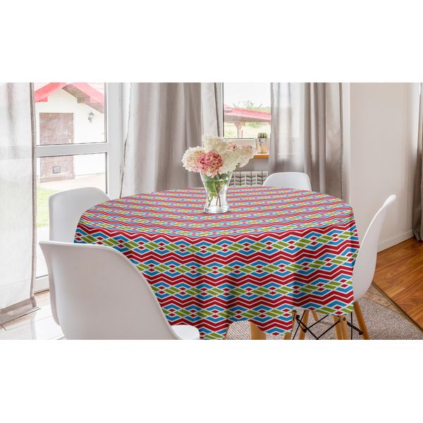 Abakuhaus Tovaglia Rotonda Astratta, Motivo A Rombi Orizzontali, Tovaglia Circolare Per Sala Da Pranzo E Cucina, 150 Cm, Blu Mare Vermiglio-image