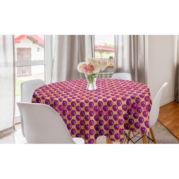 Abakuhaus Tovaglia Rotonda Con Motivi Fruttati, Rami Di Bacche Scarabocchiate, Tovaglia Circolare Per Sala Da Pranzo E Cucina, 150 Cm, Pesca E Magenta Scuro-image