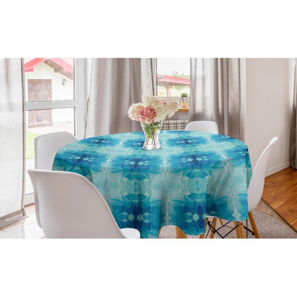 Abakuhaus Tovaglia Rotonda Astratta, Motivo Acquatico Grafico, Tovaglia Circolare Per Sala Da Pranzo, Decorazione Cucina, 150 Cm, Verde Acqua E Blu Mare-image