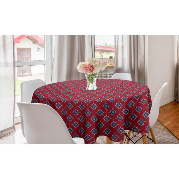 Abakuhaus Antique Oriental Tovaglia Rotonda, Mosaico Bohemien, Tovaglia Circolare Per Sala Da Pranzo, Decorazione Cucina, 150 Cm, Blu Ardesia E Rosa Scuro-image