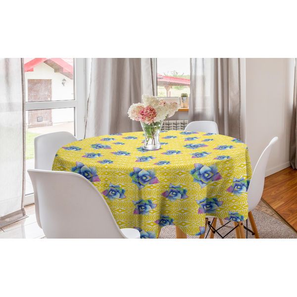 Abakuhaus Tovaglia Rotonda Acquerellata, Piante Grasse Su Arte Tribale, Tovaglia Circolare Per Sala Da Pranzo, Decorazione Cucina, 150 Cm, Giallo Terra Multicolore-image