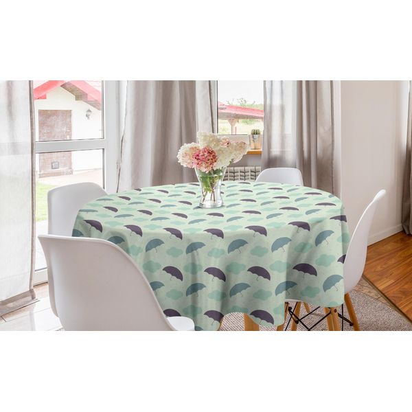 Abakuhaus Tovaglia Rotonda Pastello, Nuvole Di Pioggia E Ombrelli, Tovaglia Circolare Per Sala Da Pranzo, Decorazione Cucina, 150 Cm, Verde Chiaro Multicolore-image