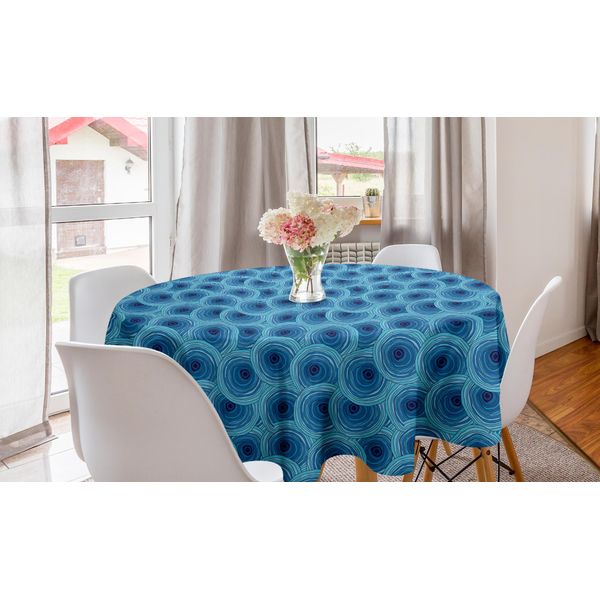 Abakuhaus Tovaglia Rotonda Astratta, Stile Retrò Tonalità Acquatiche, Tovaglia Circolare Per Sala Da Pranzo Decorazione Cucina, 150 Cm, Multicolore-image
