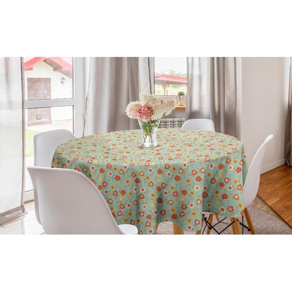 Abakuhaus Tovaglia Rotonda Con Motivi Floreali, Stile Vintage, Fiori Estivi, Tovaglia Circolare Per Sala Da Pranzo, Decorazione Per Cucina, 150 Cm, Verde Mandorla Vermiglio-image