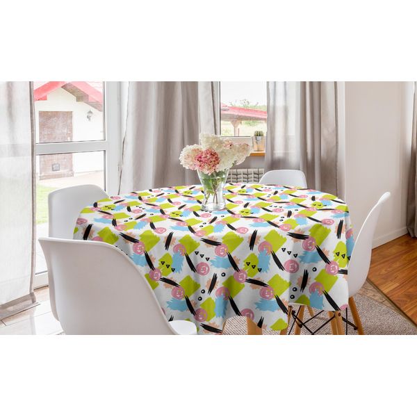 Abakuhaus Tovaglia Rotonda In Stile Memphis, Pennellate Casuali, Tovaglia Circolare Per Sala Da Pranzo, Decorazione Per Cucina, 150 Cm, Bianco Multicolore-image
