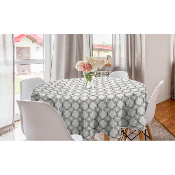 Abakuhaus Tovaglia Rotonda Vintage, Quadrati Curvi, Tovaglia Circolare Per Sala Da Pranzo, Decorazione Cucina, 150 Cm, Grigio Talpa Eggshell-image