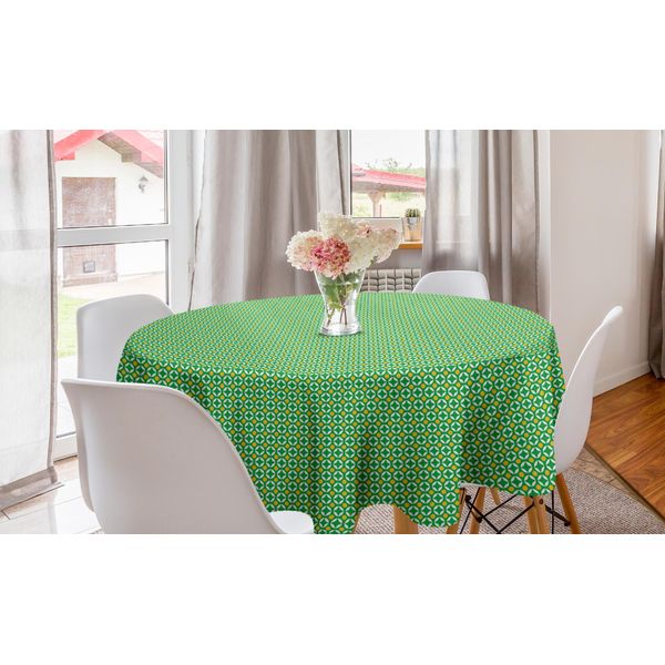 Abakuhaus Tovaglia Rotonda Vintage, Motivi Naturali Continui, Tovaglia Circolare Per Sala Da Pranzo, Decorazione Per Cucina, 150 Cm, Verde Terra Giallo-image
