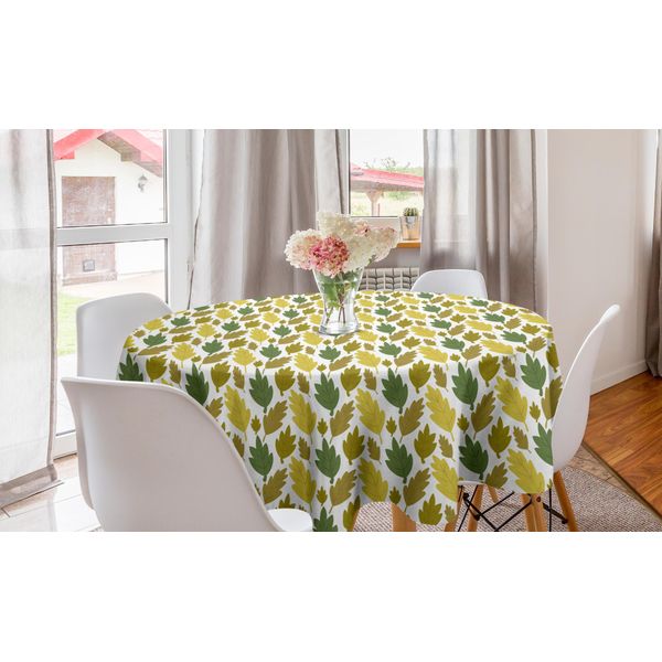 Abakuhaus Tovaglia Rotonda Autunnale, Foglie Sparse, Tovaglia Circolare Per Sala Da Pranzo, Decorazione Per Cucina, 150 Cm, Bianco Senape Fulvo-image