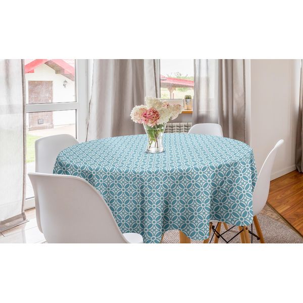 Abakuhaus Tovaglia Rotonda Astratta, Motivi Floreali Elaborati, Tovaglia Circolare Per Sala Da Pranzo, Decorazione Cucina, 150 Cm, Verde Acqua Chiaro E Bianco-image