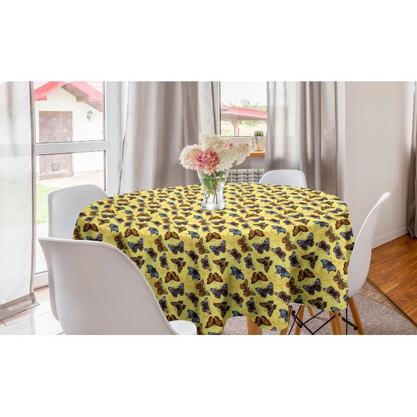 Abakuhaus Entomologia Tovaglia Rotonda, Farfalle Dettagliate, Tovaglia Circolare Per Sala Da Pranzo, Decorazione Cucina, 150 Cm, Giallo Pastello Multicolore-image