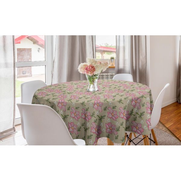 Abakuhaus Tovaglia Rotonda Con Fiori, Arte Floreale Tropicale Rosa, Tovaglia Circolare Per Sala Da Pranzo, Decorazione Cucina, 150 Cm, Pale Sepia Multicolor-image
