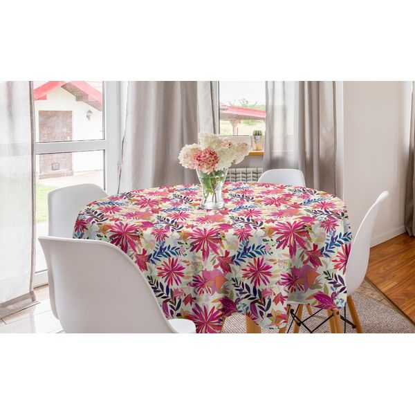 Abakuhaus Tovaglia Rotonda Con Motivi Floreali, Petali Colorati In Pizzo Sintetico, Tovaglia Circolare Per Sala Da Pranzo E Cucina, 150 Cm, Salmone E Multicolore-image