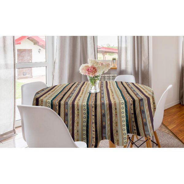 Abakuhaus Tovaglia Rotonda Etnica, Motivi E Ornamenti Folk, Tovaglia Circolare Per Sala Da Pranzo E Cucina, 150 Cm, Multicolore-image