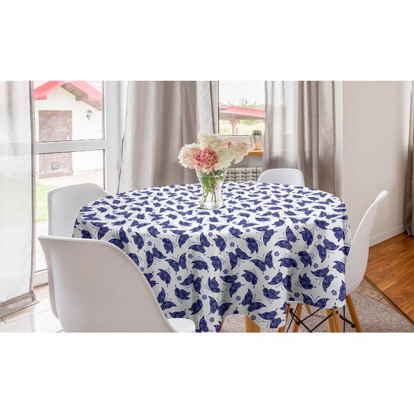 Abakuhaus Tovaglia Rotonda Con Farfalle, Disegno Floreale Mariposa, Tovaglia Circolare Per Sala Da Pranzo E Decorazione Della Cucina, 150 Cm, Blu Indaco Ceil-image