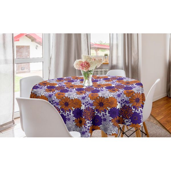 Abakuhaus Tovaglia Rotonda Con Motivi Floreali, Petali In Pizzo, Tovaglia Circolare Per Sala Da Pranzo E Cucina, 150 Cm, Color Calendula-image
