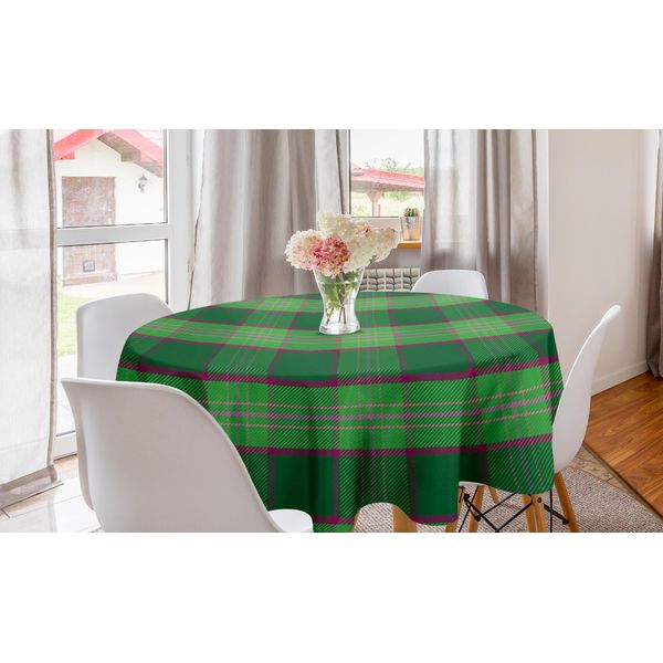 Abakuhaus Tovaglia Rotonda Astratta, Motivo Tartan Diagonale, Tovaglia Circolare Per Sala Da Pranzo E Cucina, 150 Cm, Verde Scuro Magenta-image