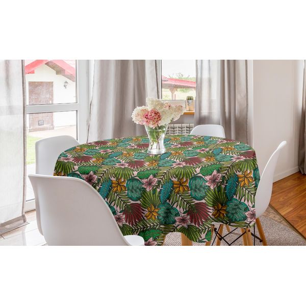 Abakuhaus Tovaglia Rotonda Wald, Foglie Tropicali Su Rosa Baby, Tovaglia Circolare Per Sala Da Pranzo, Decorazione Cucina, 150 Cm, Rosa Baby Multicolore-image