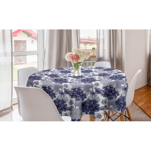 Abakuhaus Tovaglia Rotonda Con Gerani, Fiori Dai Toni Freddi, Tovaglia Circolare Per Sala Da Pranzo, Decorazione Per Cucina, 150 Cm, Bianca E Multicolore-image