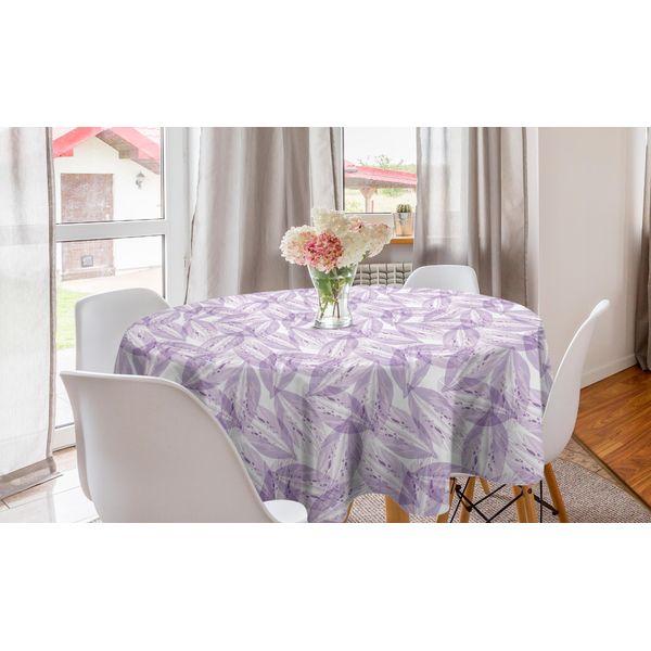 Abakuhaus Tovaglia Rotonda Pastello, Fogliame Lilla Monocromatico, Tovaglia Circolare Per Sala Da Pranzo, Decorazione Cucina, 150 Cm, Lilla E Bianco-image