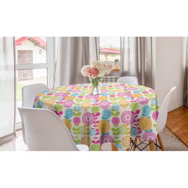 Abakuhaus Tovaglia Rotonda Con Fiori, Illustrazione Colorata Della Natura, Tovaglia Circolare Per Decorare La Sala Da Pranzo E La Cucina, 150 Cm, Multicolore Guscio D'uovo-image