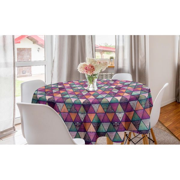 Abakuhaus Tovaglia Rotonda Asiatica, Motivo Triangoli Patchwork, Tovaglia Circolare Per Sala Da Pranzo, Decorazione Cucina, 150 Cm, Multicolore-image