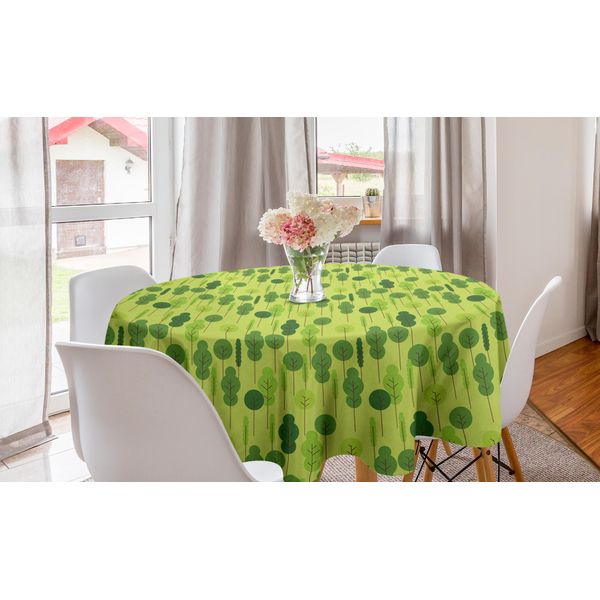 Abakuhaus Tovaglia Rotonda Bosco, Alberi Del Bosco Tonalità Verdi, Tovaglia Rotonda Per Sala Da Pranzo Decorazione Cucina, 150 Cm, Verde Smeraldo Chiaro-image
