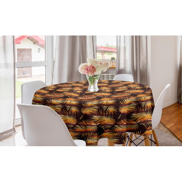 Abakuhaus Tovaglia Rotonda Esotica, Tonalità Terra Foglie Estive, Tovaglia Circolare Per Sala Da Pranzo Decorazione Cucina, 150 Cm, Marrone Chiaro Arancione Marrone-image