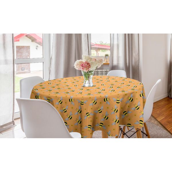 Abakuhaus Tovaglia Rotonda Honey Bee, Forme Di Mosche E Esagoni, Tovaglia Circolare Per Sala Da Pranzo, Decorazione Cucina, 150 Cm, Arancione Senape-image