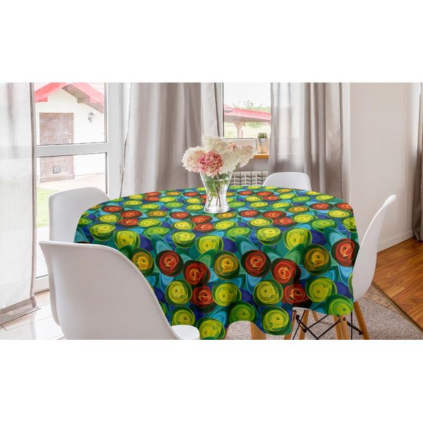 Abakuhaus Tovaglia Rotonda Astratta, Arte Batik Con Rose E Fiori, Tovaglia Circolare Per Decorare La Sala Da Pranzo E La Cucina, 150 Cm, Multicolore-image