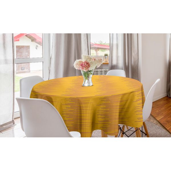 Abakuhaus Tovaglia Rotonda Astratta, Pois In Stile Mezzitoni, Tovaglia Circolare Per Sala Da Pranzo, Decorazione Cucina, 150 Cm, Giallo Terra E Fucsia-image