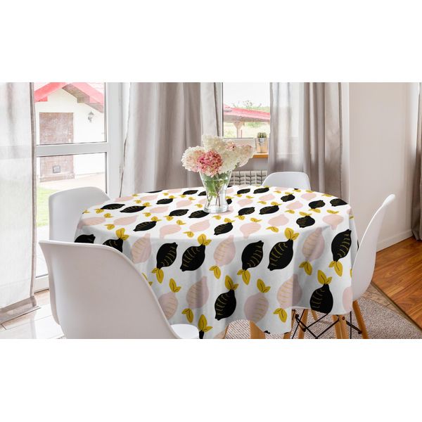 Abakuhaus Tovaglia Rotonda Con Motivo Limoni, Agrumi Colorati Astratti, Tovaglia Circolare Per Sala Da Pranzo, Decorazione Cucina, 150 Cm, Bianco E Multicolore-image