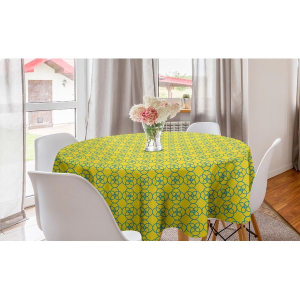 Abakuhaus Tovaglia Geometrica Rotonda, Arte Moderna A Catena Circolare, Tovaglia Circolare Per Sala Da Pranzo E Decorazione Della Cucina, 150 Cm, Senape Blu Mare-image