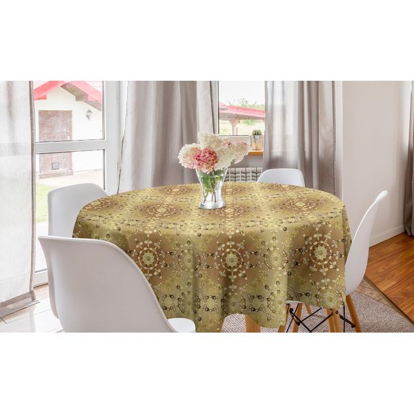 Abakuhaus Tovaglia Rotonda Astratta, Motivi Reali Collegati, Tovaglia Circolare Per Sala Da Pranzo, Decorazione Cucina, 150 Cm, Caramello E Multicolore-image
