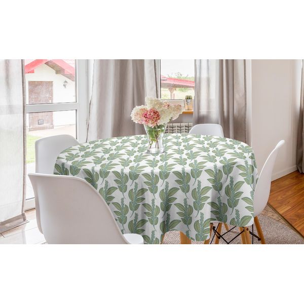 Abakuhaus Tovaglia Rotonda Botanica, Arte Floreale Con Piante Selvatiche, Tovaglia Circolare Per Decorare La Sala Da Pranzo E La Cucina, 150 Cm, Verde Mare Cachi-image
