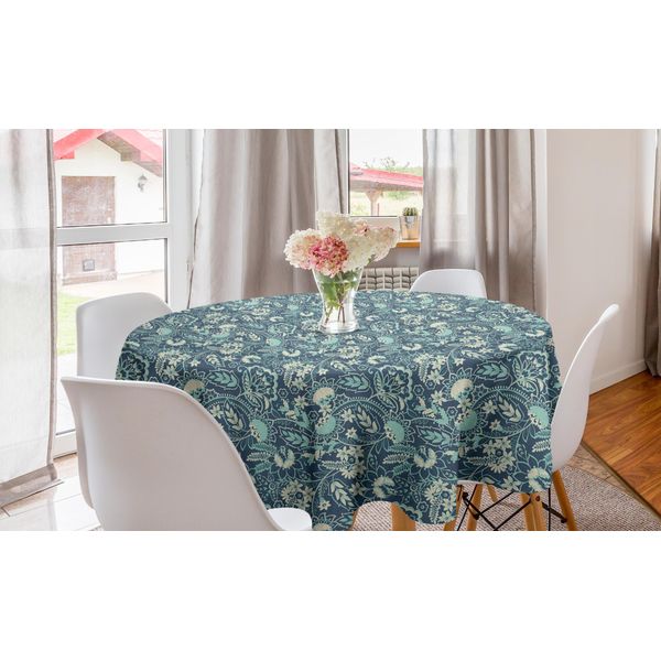 Abakuhaus Tovaglia Rotonda In Damasco, Motivi Floreali Vintage Bluastri, Tovaglia Circolare Per Sala Da Pranzo, Decorazione Cucina, 150 Cm, Multicolore-image