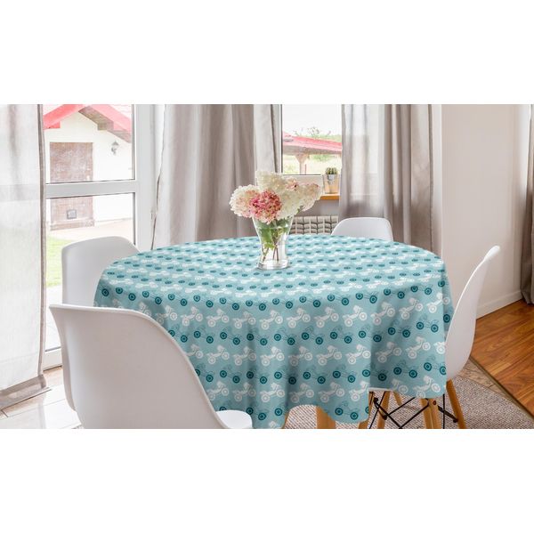 Abakuhaus Tovaglia Rotonda Verde Acqua, Motivo Motociclista-Motocicletta, Tovaglia Circolare Per Sala Da Pranzo, Decorazione Cucina, 150 Cm, Azzurro Pallido, Verde Acqua, Bianco-image
