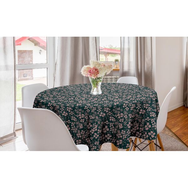 Abakuhaus Tovaglia Rotonda Con Motivi Floreali, Bicolore Spring Meadow Flora, Tovaglia Circolare Per Sala Da Pranzo E Cucina, 150 Cm, Verde Cacciatore, Grigio, Rosa-image