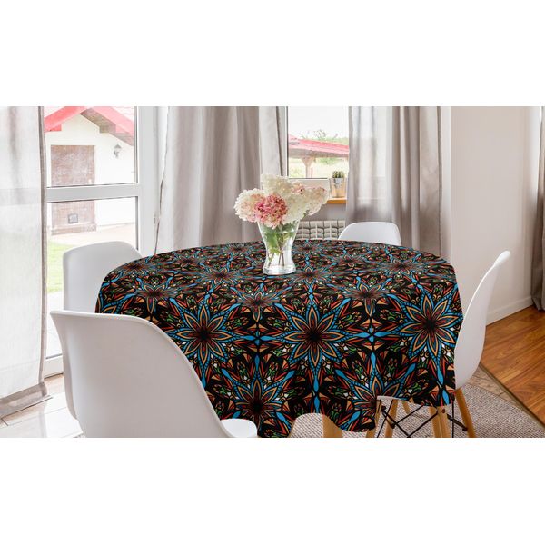 Abakuhaus Tovaglia Rotonda Con Motivi Floreali Astratti, Forme Di Petali Stravaganti, Tovaglia Circolare Per Sala Da Pranzo, Decorazione Per Cucina, 150 Cm, Multicolore Grigio Antracite-image