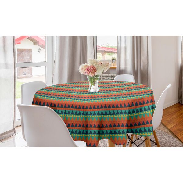 Abakuhaus Tovaglia Geometrica Rotonda, Triangoli Come Montagne, Tovaglia Circolare Per Sala Da Pranzo, Decorazione Cucina, 150 Cm, Multicolore-image