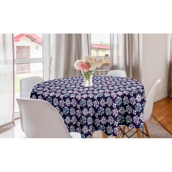 Abakuhaus Tovaglia Rotonda Con Fiori, Rose E Piante Grasse, Tovaglia Circolare Per Sala Da Pranzo E Cucina, 150 Cm, Viola Scuro Multicolore-image