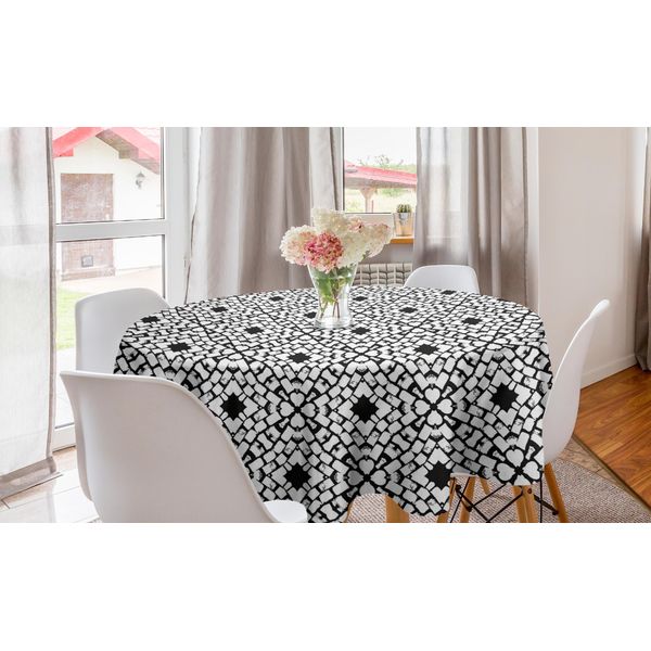 Abakuhaus Tovaglia Rotonda Monocolore, Motivo Tribale Minimalista, Tovaglia Circolare Per Sala Da Pranzo, Decorazione Cucina, 150 Cm, Grigio Antracite E Bianco-image