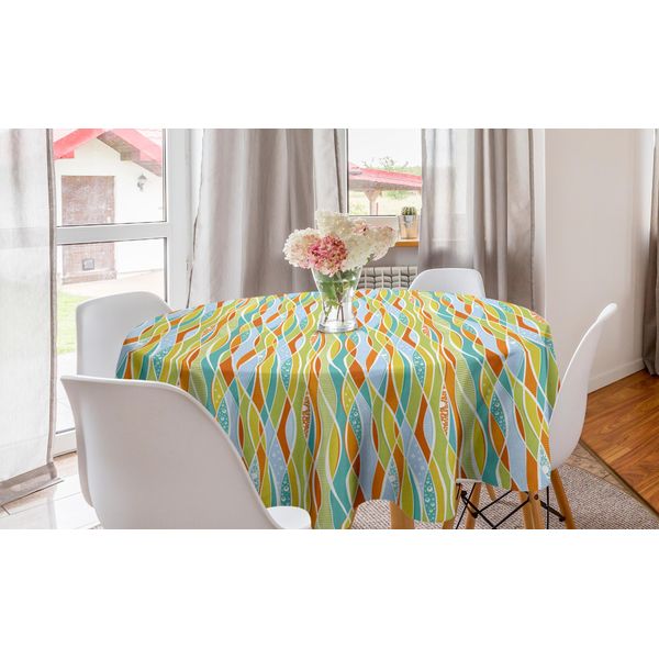 Abakuhaus Tovaglia Rotonda Astratta, Linee Verticali Ondulate, Tovaglia Circolare Per Sala Da Pranzo E Cucina, 150 Cm, Multicolore-image