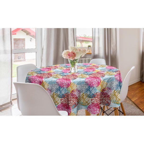 Abakuhaus Tovaglia Rotonda Colorata, Motivi A Cerchi Scarabocchiati, Tovaglia Circolare Per Sala Da Pranzo, Decorazione Cucina, 150 Cm, Multicolore-image