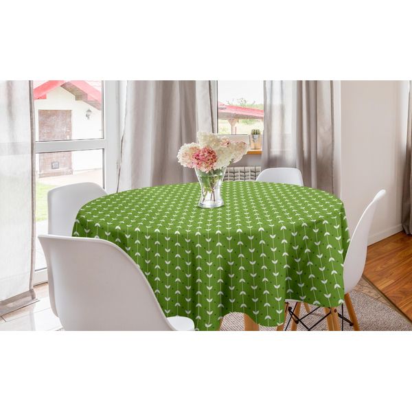 Abakuhaus Tovaglia Rotonda Con Motivi Floreali, Strisce Verticali Con Foglie, Tovaglia Circolare Per Sala Da Pranzo, Decorazione Per Cucina, 150 Cm, Verde Lime E Bianco-image